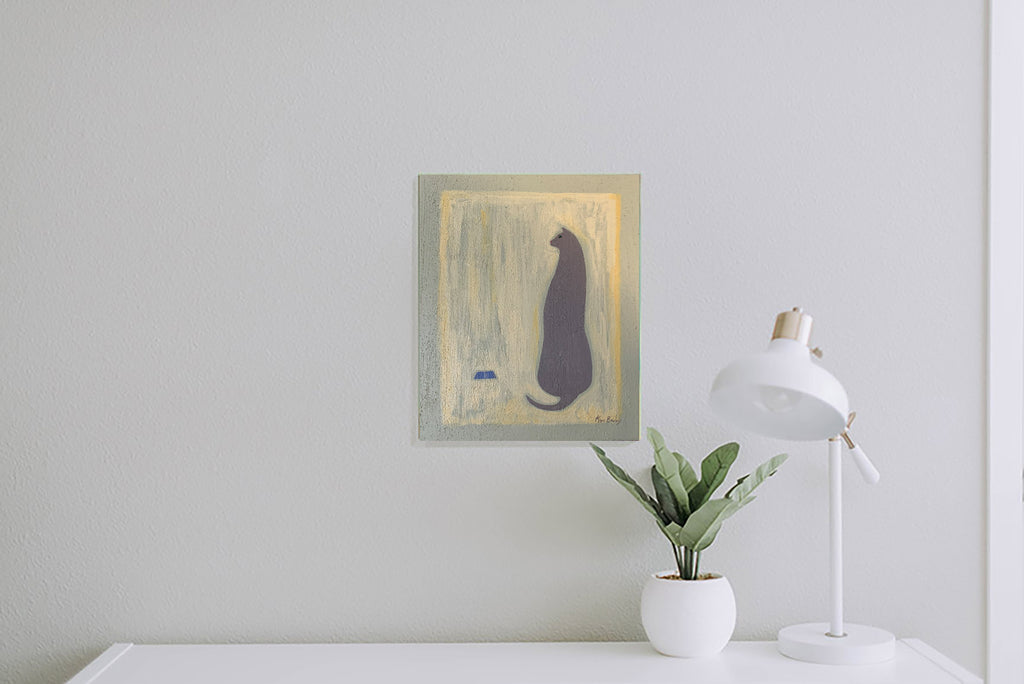 HUNGRY GRAY CAT - Original Painting
