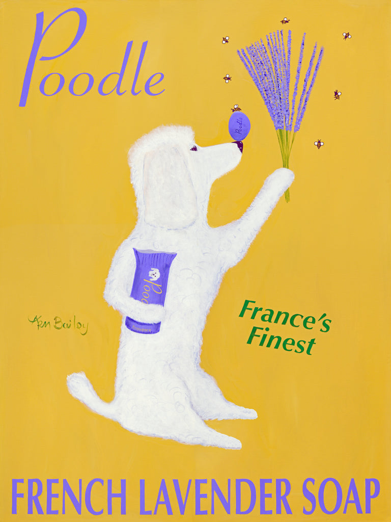 CUSTOM POODLE FRENCH LAVENDER SOAP -- Retro Vintage Advertising Art featuring a Poodle by Ken Bailey