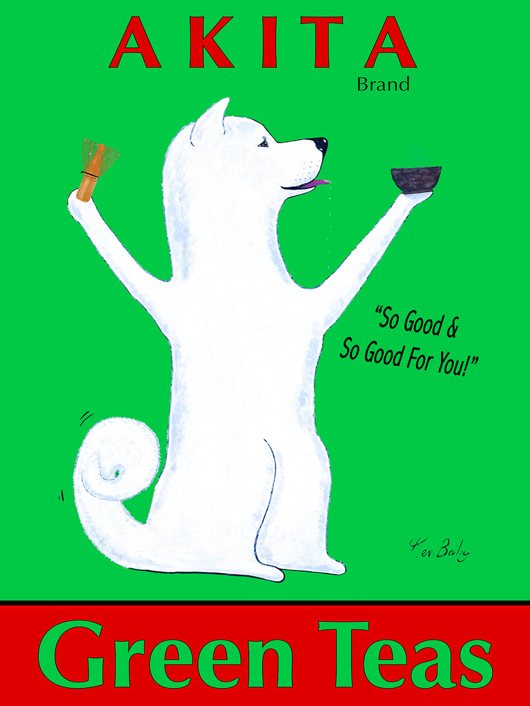 CUSTOM AKITA GREEN TEAS - Retro Vintage Advertising Art featuring an Akita by Ken Bailey