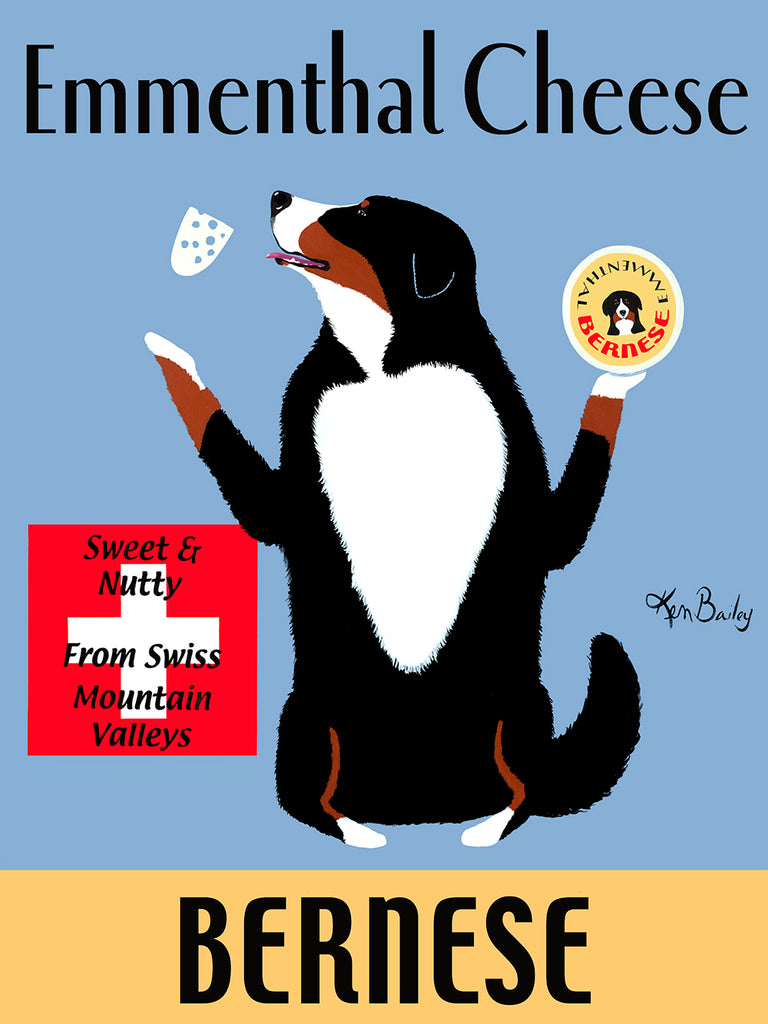 BERNESE EMMENTHAL CHEESE - Retro Vintage Advertising Art featuring a Bernese by Ken Bailey