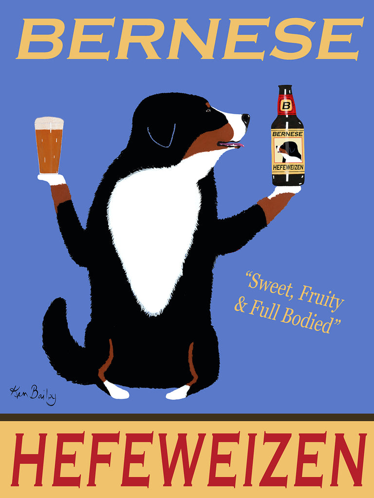 CUSTOM BERNESE HEFEWEIZEN - Retro Vintage Advertising Art featuring a Bernese Mountain Dog by Ken Bailey