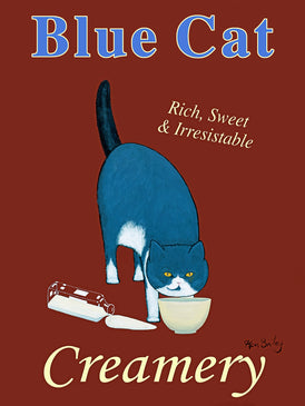 CUSTOM BLUE CAT CREAMERY - - Retro Vintage Advertising Art featuring a British Blue Shorthair Cat by Ken Bailey