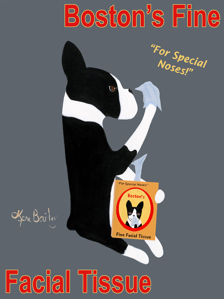 CUSTOM BOSTON'S FINE FACIAL TISSUE - Retro Vintage Advertising Art featuring a Boston Terrier by Ken Bailey