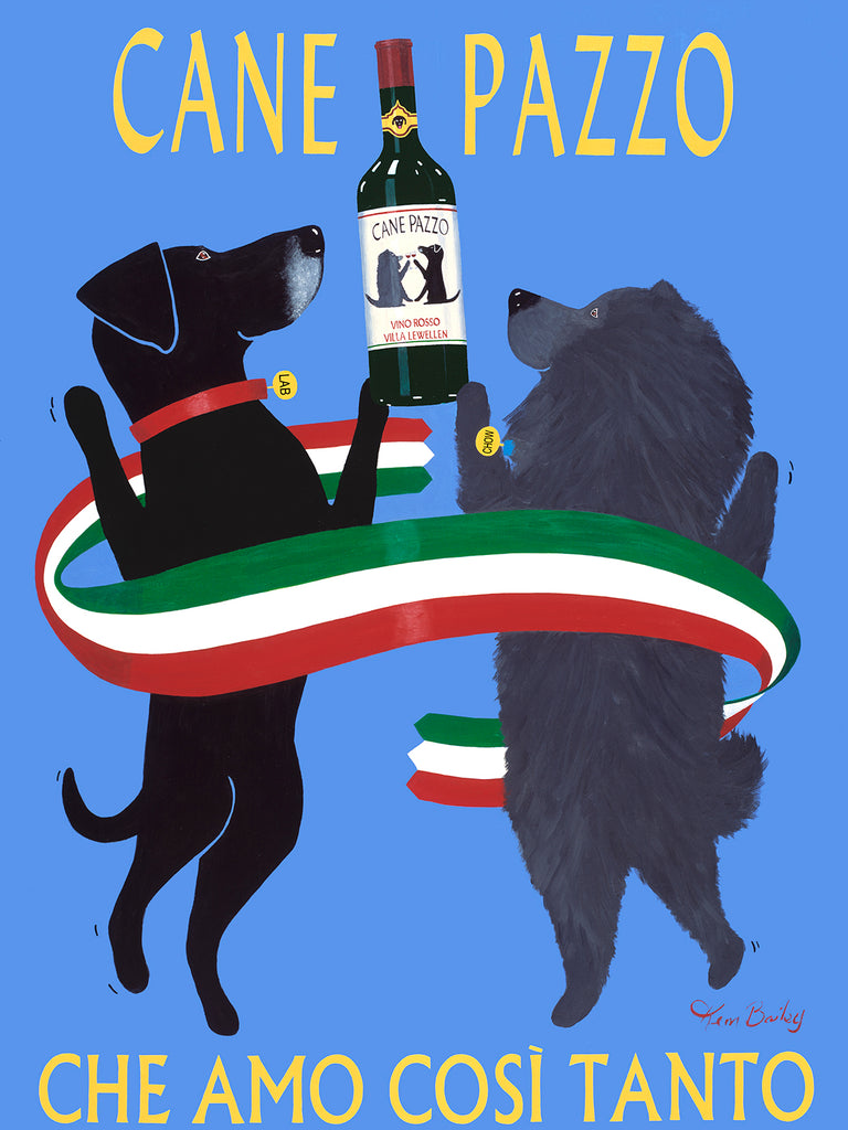 CUSTOM CANE PAZZO (CRAZY DOG) - - Retro Vintage Advertising Art featuring a Chow and Labrador by Ken Bailey