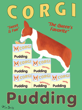 CUSTOM CORGI PUDDING - - Retro Vintage Advertising Art featuring a Corgi by Ken Bailey