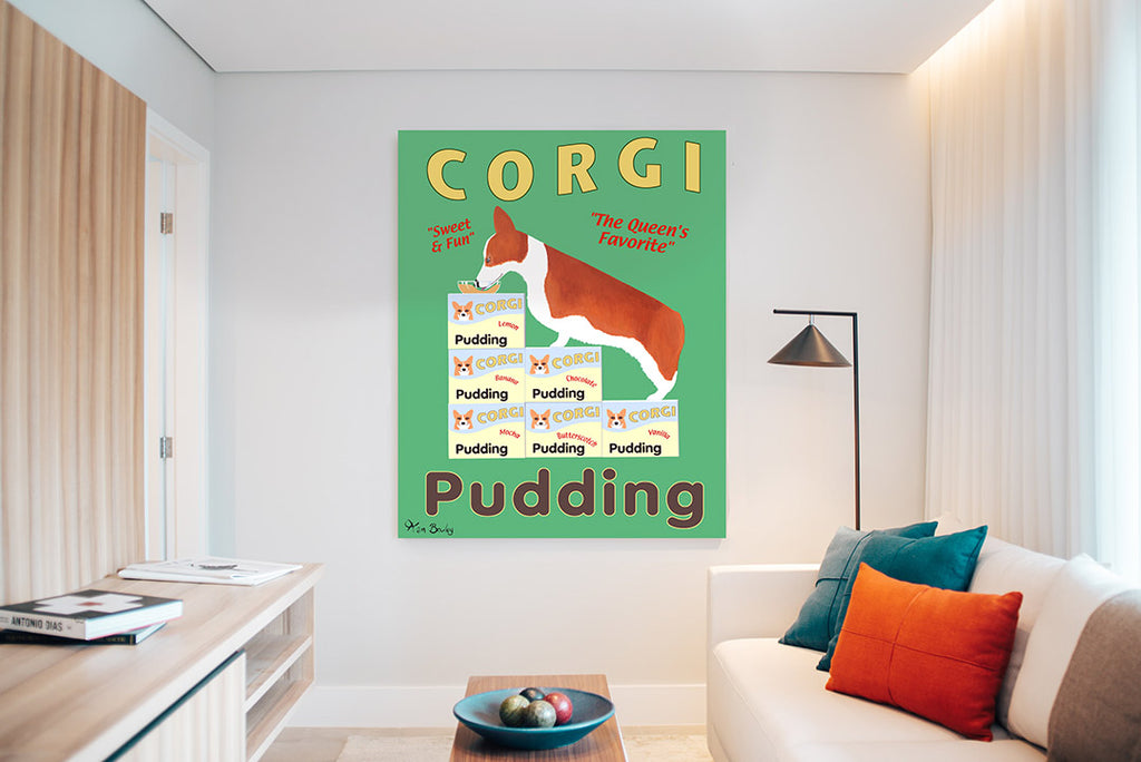 CORGI PUDDING - The Original Painting - Retro Vintage Advertising Art featuring a Corgi by Ken Bailey