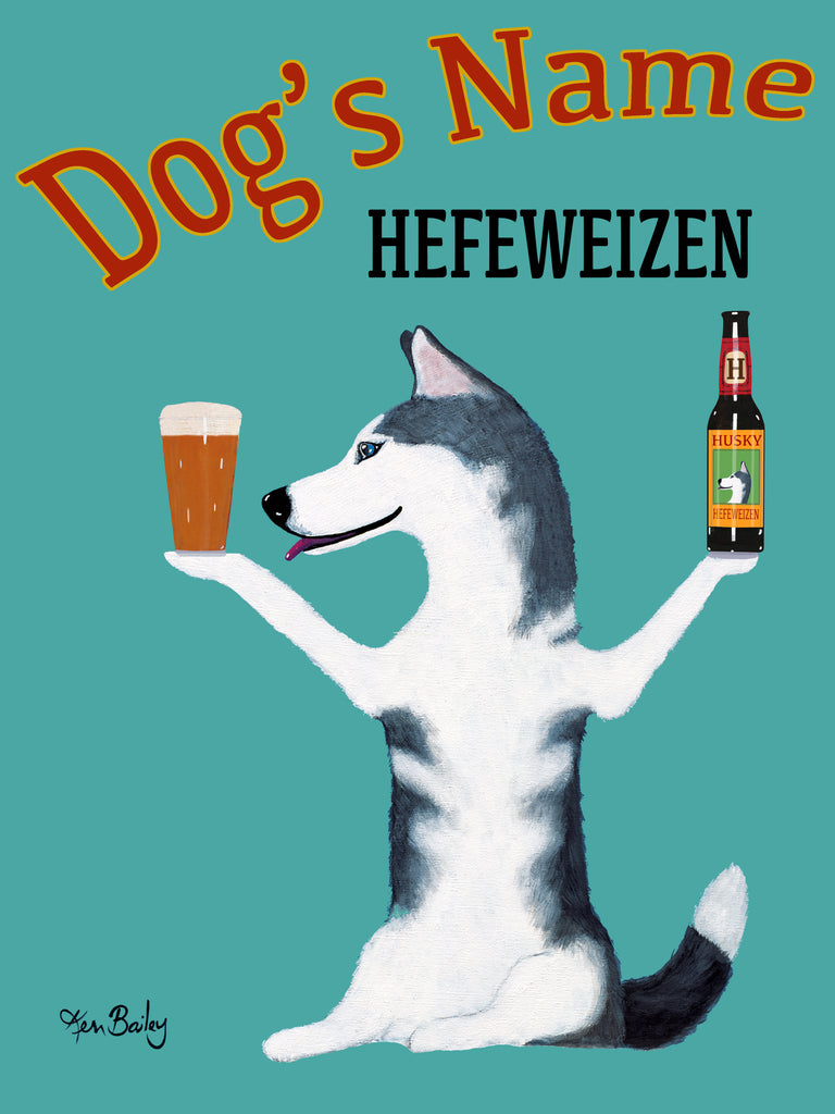 CUSTOM - HUSKY HEFEWEIZEN - - Retro Vintage Advertising Art featuring a Siberian Husky by Ken Bailey