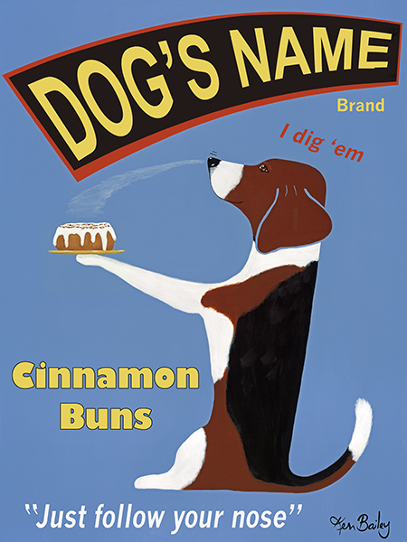 CUSTOM BEAGLE BUNS - - Retro Vintage Advertising Art featuring a Beagle by Ken Bailey