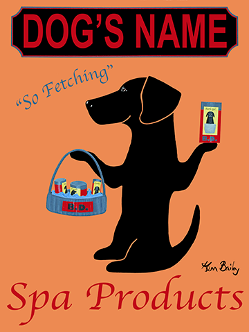 CUSTOM BLACK DOG SPA PRODUCTS - Retro Vintage Advertising Art featuring a black dog by Ken Bailey