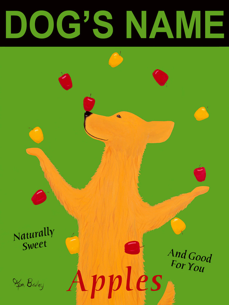 CUSTOM GOLDEN DOG APPLES - Retro Vintage Advertising Art featuring a Golden Retriever by Ken Bailey