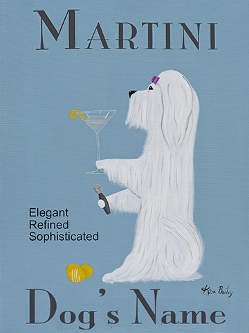 CUSTOM MALTESE MARTINI - Retro Vintage Advertising Art featuring a Maltese by Ken Bailey