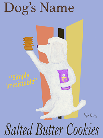 CUSTOM POODLE SALTED BUTTER COOKIES (SABLES BRETON) -- Retro Vintage Advertising Art featuring a Poodle by Ken Bailey