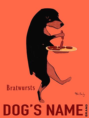 CUSTOM ROTTWEILER BRATWURSTS - Retro Vintage Advertising Art featuring ROTTWEILER by Ken Bailey