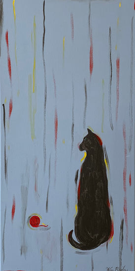 GRAY CAT WITH YARN - Original Painting