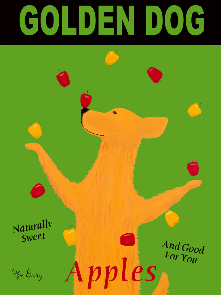 CUSTOM GOLDEN DOG APPLES - Retro Vintage Advertising Art featuring a Golden Retriever by Ken Bailey