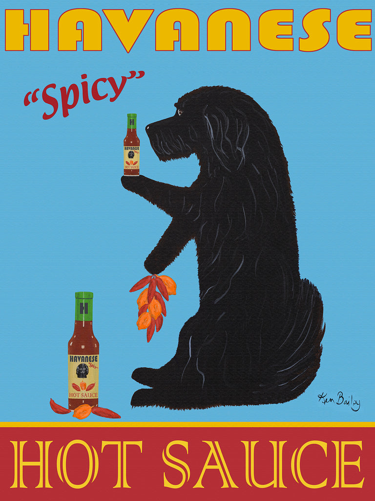 CUSTOM HAVANESE HOT SAUCE - Retro Vintage Advertising Art featuring a Havanese by Ken Bailey