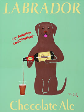 LABRADOR CHOCOLATE ALE - Retro Vintage Advertising Art featuring a Labrador Retriever by Ken Bailey