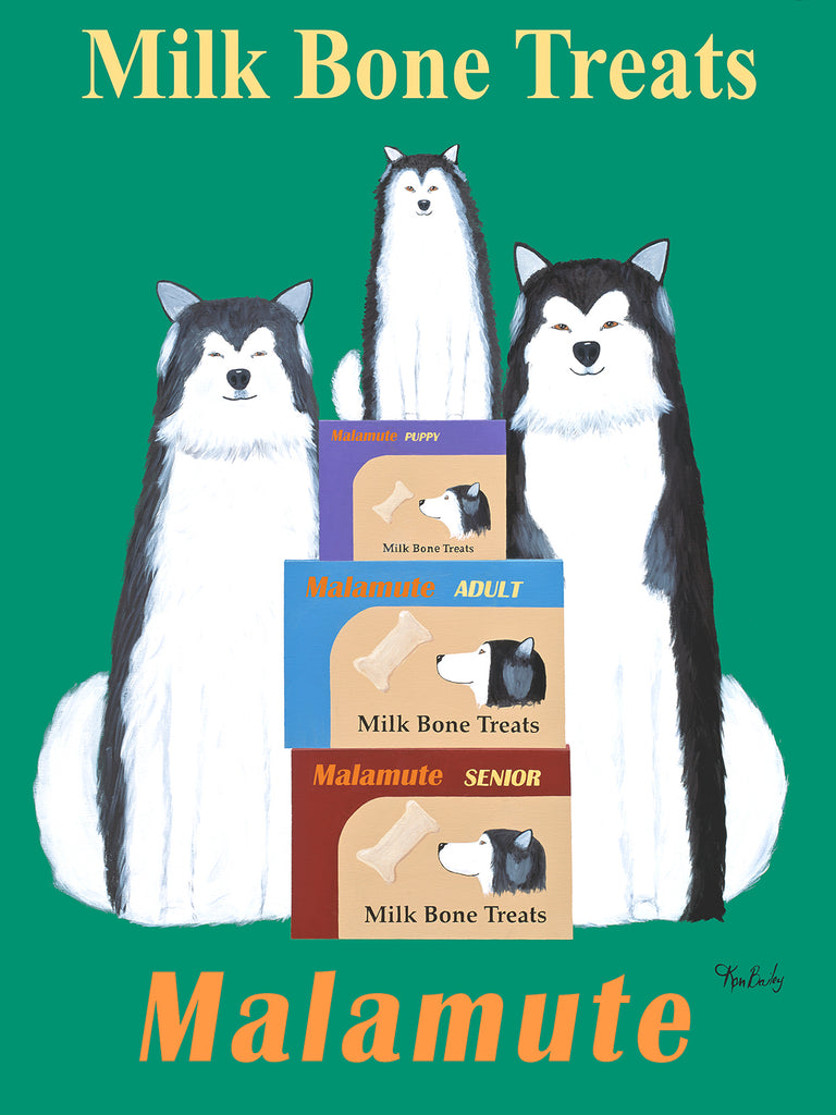 CUSTOM MALAMUTE MILK BONES -- Retro Vintage Advertising Art featuring a Malamute by Ken Bailey