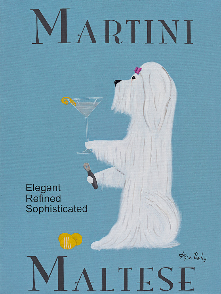 MALTESE MARTINI - Retro Vintage Advertising Art featuring a Maltese by Ken Bailey