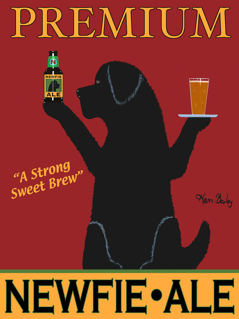 CUSTOM NEWFIE ALE -- Retro Vintage Advertising Art featuring a Newfoundland Retriever by Ken Bailey