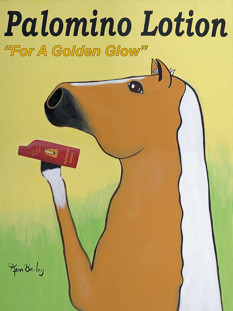 CUSTOM PALOMINO LOTION -- Retro Vintage Advertising Art featuring a Palomino horse by Ken Bailey