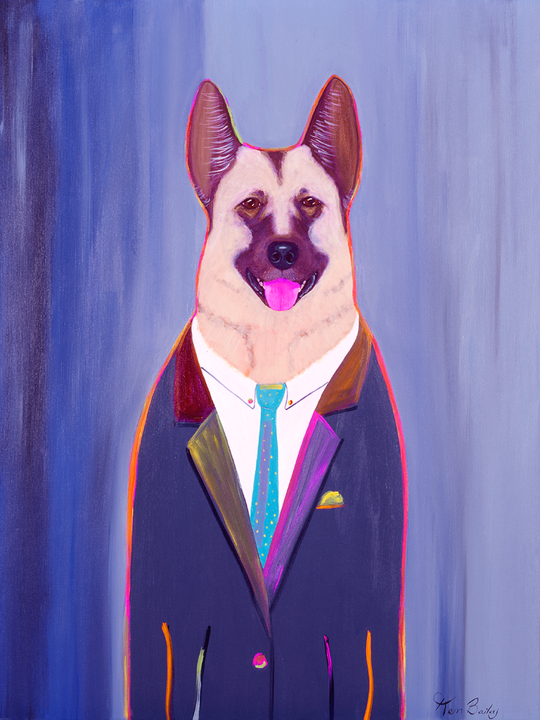 POLICE DOG DETECTIVE - Whimsical Art featuring a German Shepherd by Ken Bailey