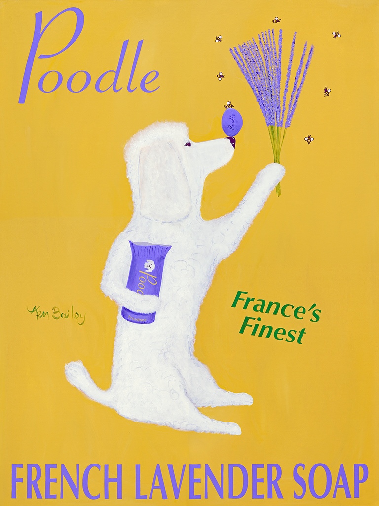 CUSTOM POODLE FRENCH LAVENDER SOAP -- Retro Vintage Advertising Art featuring a Poodle by Ken Bailey
