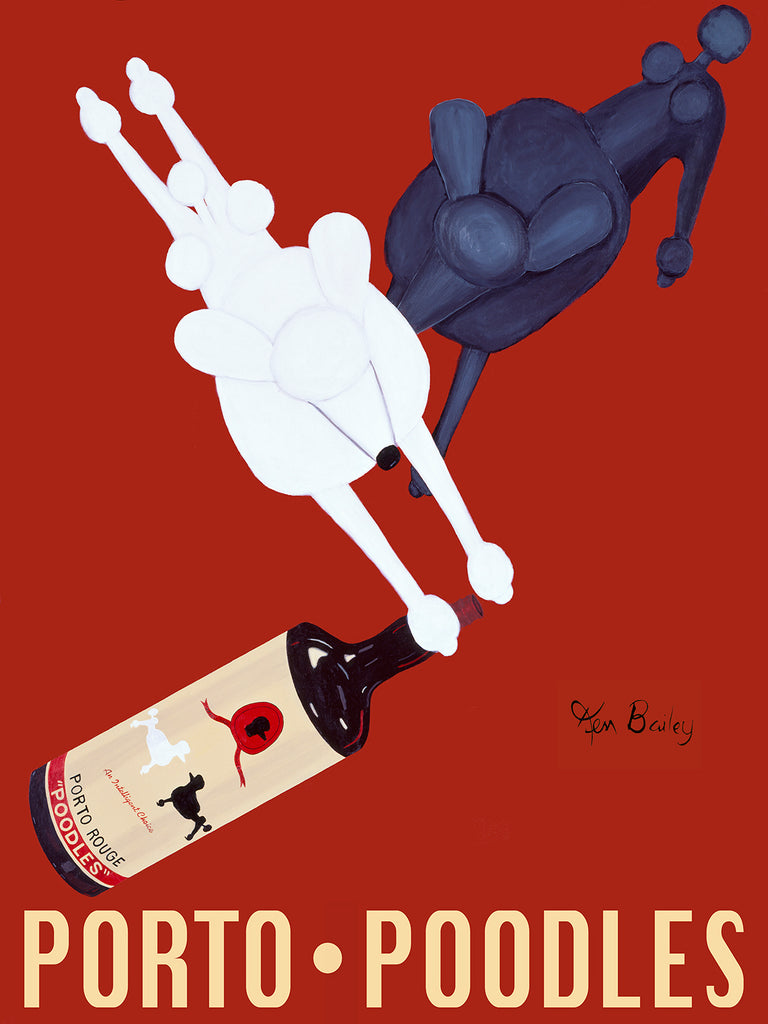 PORTO POODLES - Retro Vintage Advertising Art featuring Poodles by Ken Bailey