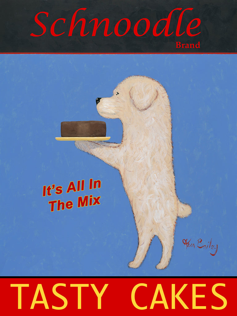 CUSTOM SCHNOODLE TASTY CAKES - Retro Vintage Advertising Art featuring a Schnoodle by Ken Bailey