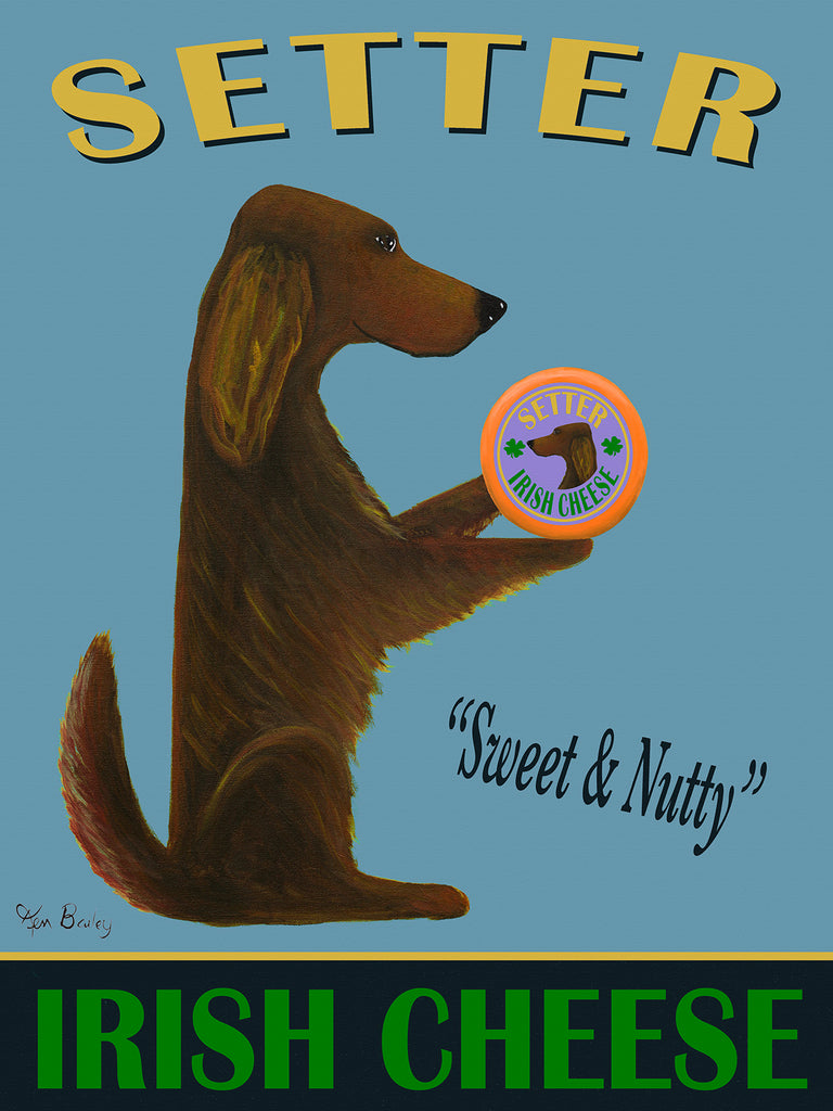 CUSTOM SETTER IRISH CHEESE -- Retro Vintage Advertising Art featuring an Irish Setter by Ken Bailey