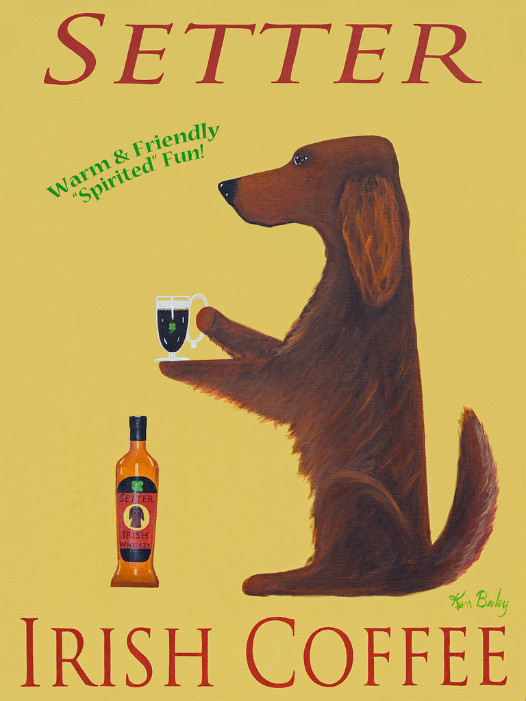 CUSTOM SETTER IRISH COFFEE -- Retro Vintage Advertising Art featuring an Irish Setter by Ken Bailey