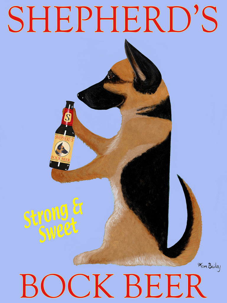 CUSTOM SHEPHERD'S BOCK BEER - Retro Vintage Advertising Art featuring a German Shepherd by Ken Bailey