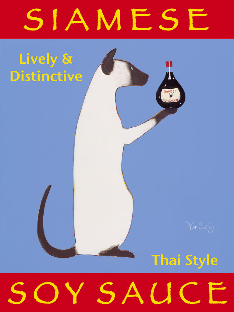 CUSTOM SIAMESE SOY SAUCE -- Retro Vintage Advertising Art featuring a Siamese Cat by Ken Bailey