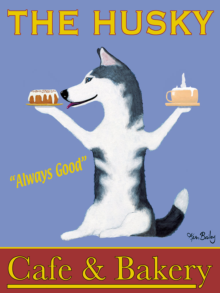 CUSTOM - THE HUSKY CAFE - - Retro Vintage Advertising Art featuring a Siberian Husky by Ken Bailey