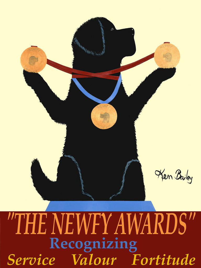 CUSTOM - THE NEWFY AWARDS - - Retro Vintage Advertising Art featuring a Newfoundland Retriever by Ken Bailey
