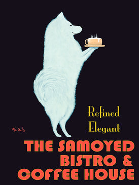 THE SAMOYED BISTRO - Retro Vintage Advertising Art featuring a Samoyed by Ken Bailey