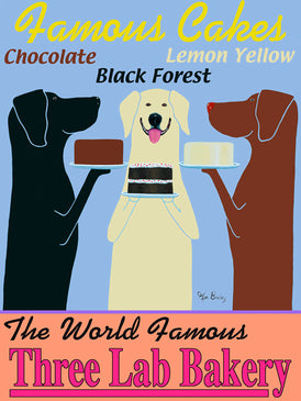 CUSTOM THREE LAB BAKERY -- Retro Vintage Advertising Art featuring Labrador Retrievers by Ken Bailey
