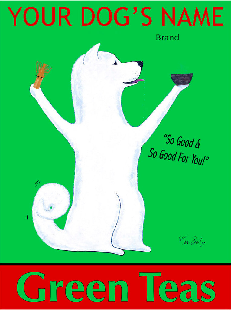 CUSTOM AKITA GREEN TEAS - Retro Vintage Advertising Art featuring an Akita by Ken Bailey