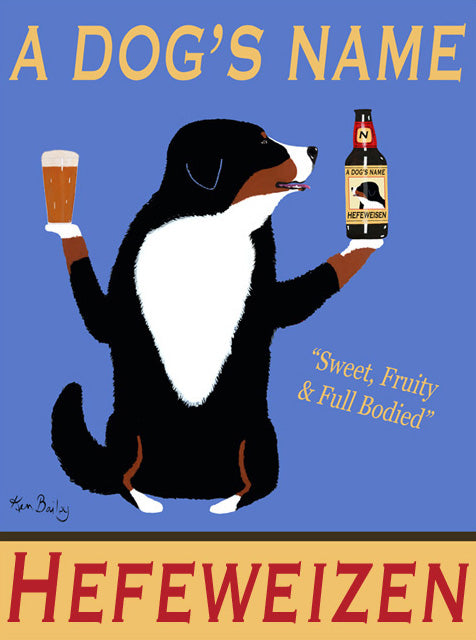 CUSTOM BERNESE HEFEWEIZEN - Retro Vintage Advertising Art featuring a Bernese Mountain Dog by Ken Bailey