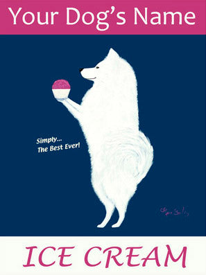 CUSTOM ESKIE ICE CREAM -- Retro Vintage Advertising Art featuring an American Eskimo Dog by Ken Bailey