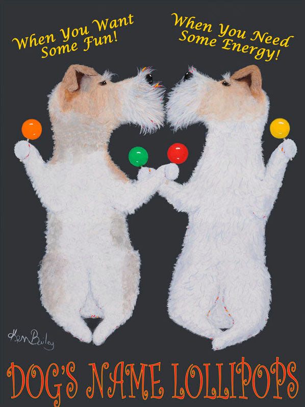 CUSTOM FOX LOLLIPOPS - Retro Vintage Advertising Art featuring Fox Terriers by Ken Bailey
