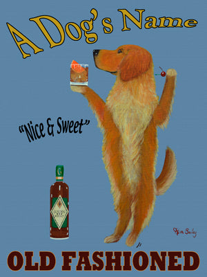 CUSTOM GOLDEN OLD FASHIONED -- Retro Vintage Advertising Art featuring a Golden Retriever by Ken Bailey