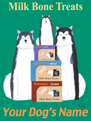 CUSTOM MALAMUTE MILK BONES -- Retro Vintage Advertising Art featuring a Malamute by Ken Bailey
