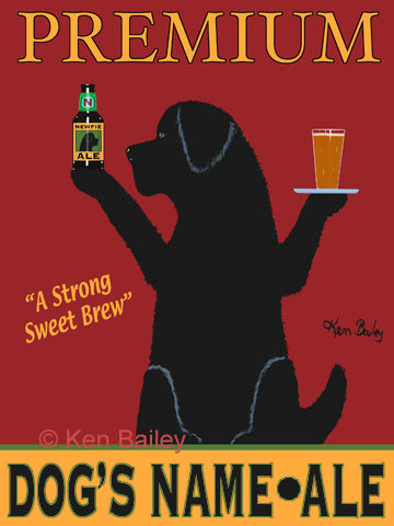 CUSTOM NEWFIE ALE -- Retro Vintage Advertising Art featuring a Newfoundland Retriever by Ken Bailey