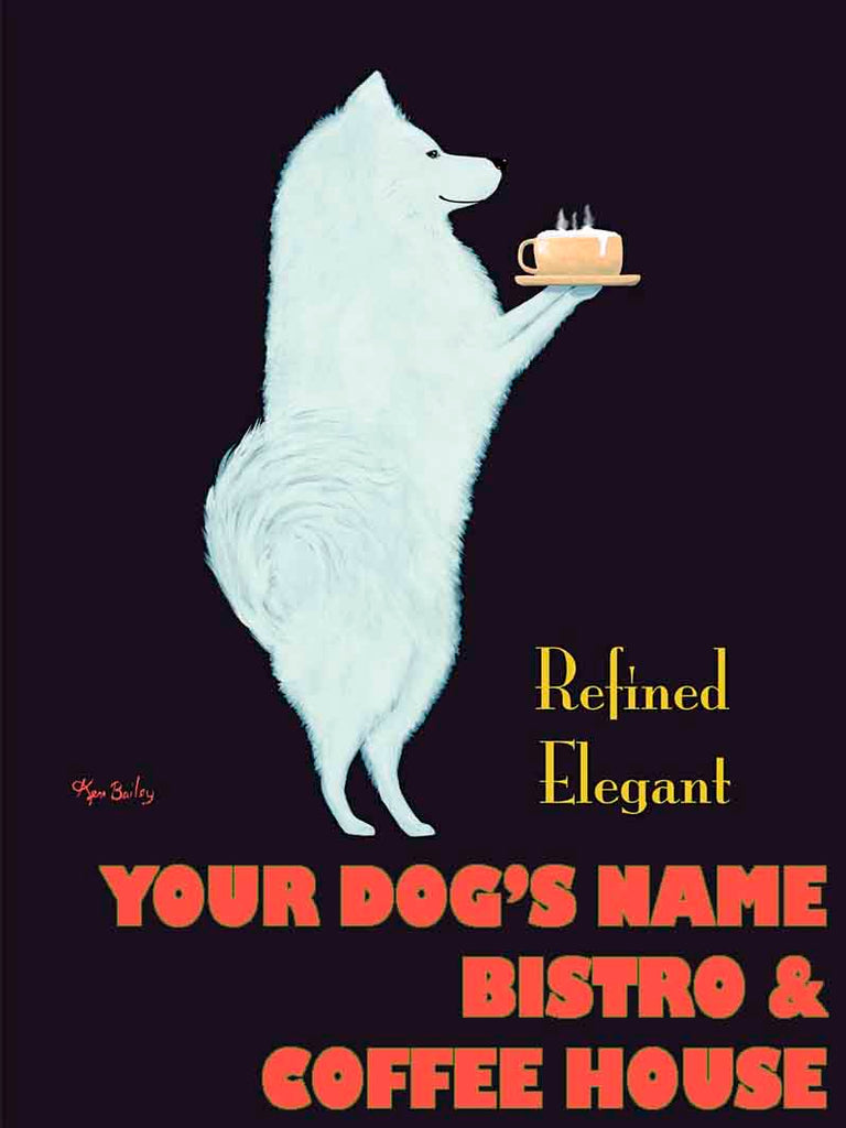 CUSTOM - THE SAMOYED BISTRO - Retro Vintage Advertising Art featuring a Samoyed by Ken Bailey