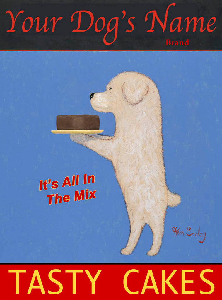 CUSTOM SCHNOODLE TASTY CAKES - Retro Vintage Advertising Art featuring a Schnoodle by Ken Bailey