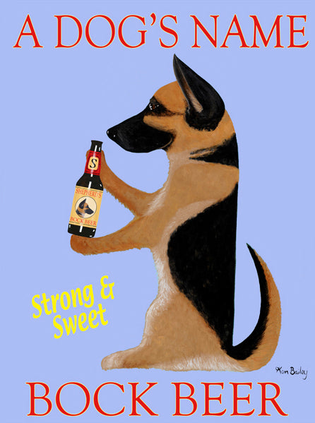 CUSTOM SHEPHERD'S BOCK BEER - Retro Vintage Advertising Art featuring a German Shepherd by Ken Bailey