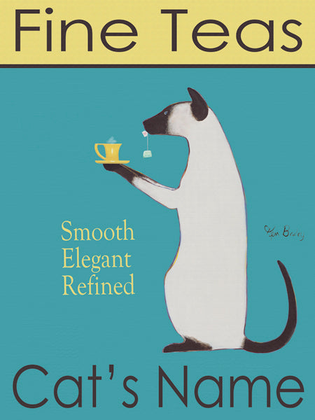 CUSTOM SIAMESE FINE TEAS -- Retro Vintage Advertising Art featuring a Siamese Cat by Ken Bailey