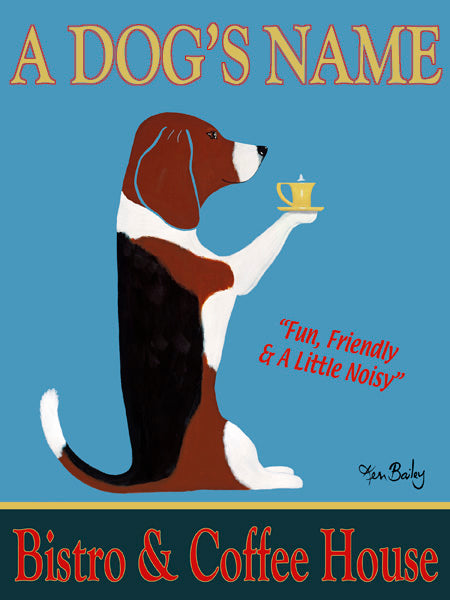 CUSTOM - THE BEAGLE BISTRO - - Retro Vintage Advertising Art featuring a Beagle by Ken Bailey