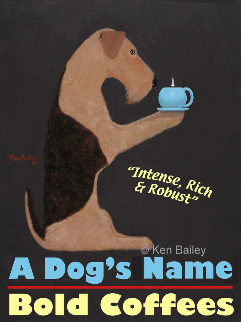 CUSTOM WELSHIE BOLD COFFEES -- Retro Vintage Advertising Art featuring a Welsh Terrier by Ken Bailey